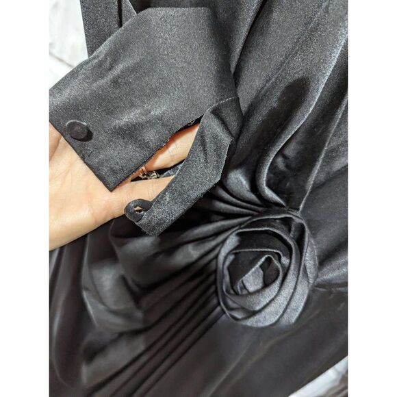 Rimini Vintage Women's Silky Black Long-Sleeve Wrap Dress Size 14 - Picture 2 of 10